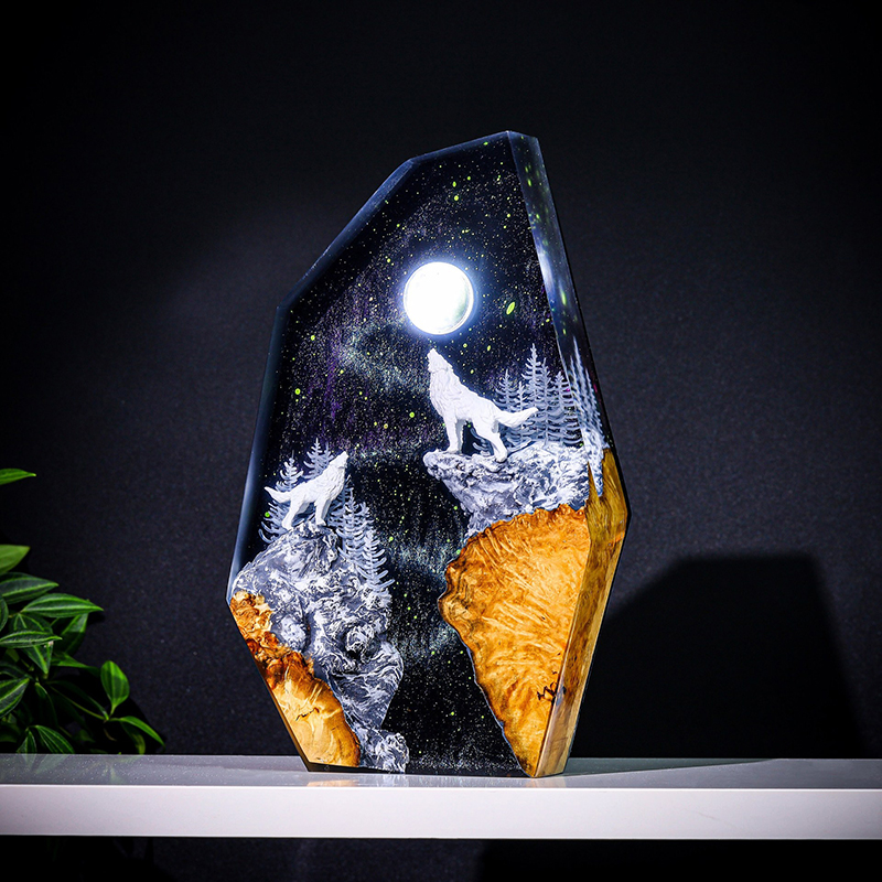 Resin Art And Decor - Lámpara de Mesa de Resina con