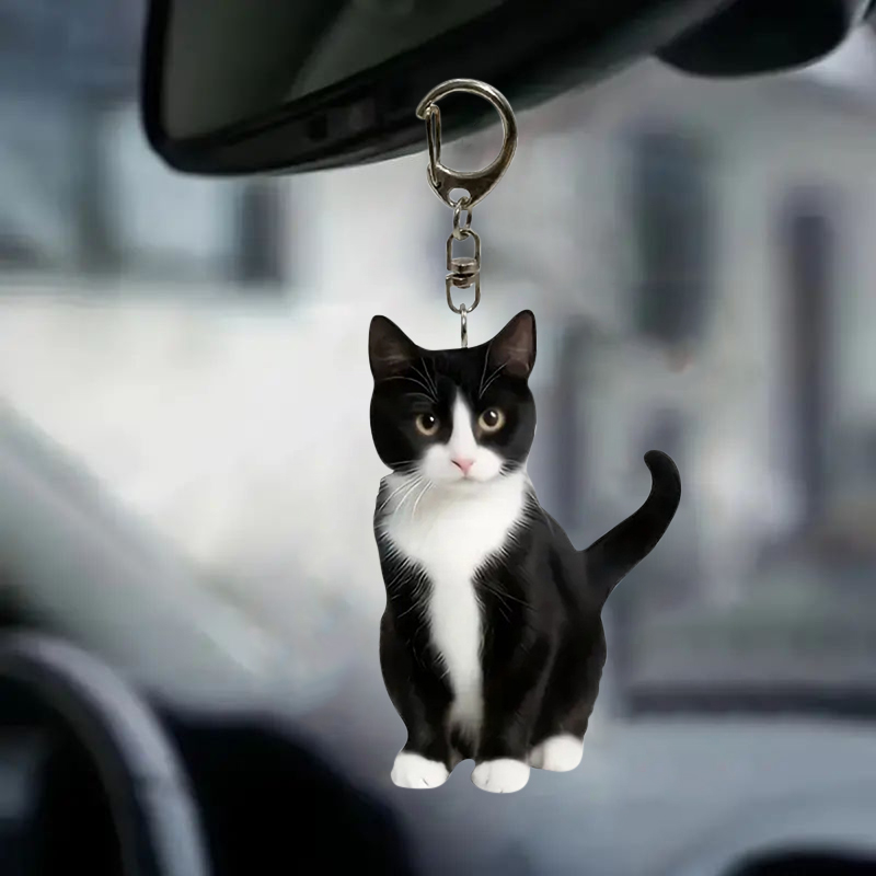 LLavero de gato blanco y negro - Resin Art Ring Design reseña y precio